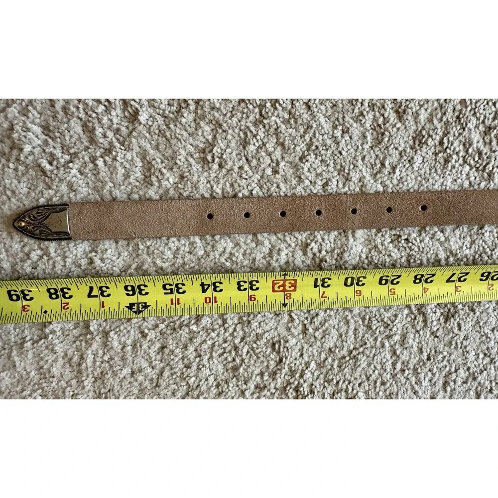 Vintage Western Belt With Keeper Tan Suede Leather Y2K Boho 1.5 W 28” - 34” S
